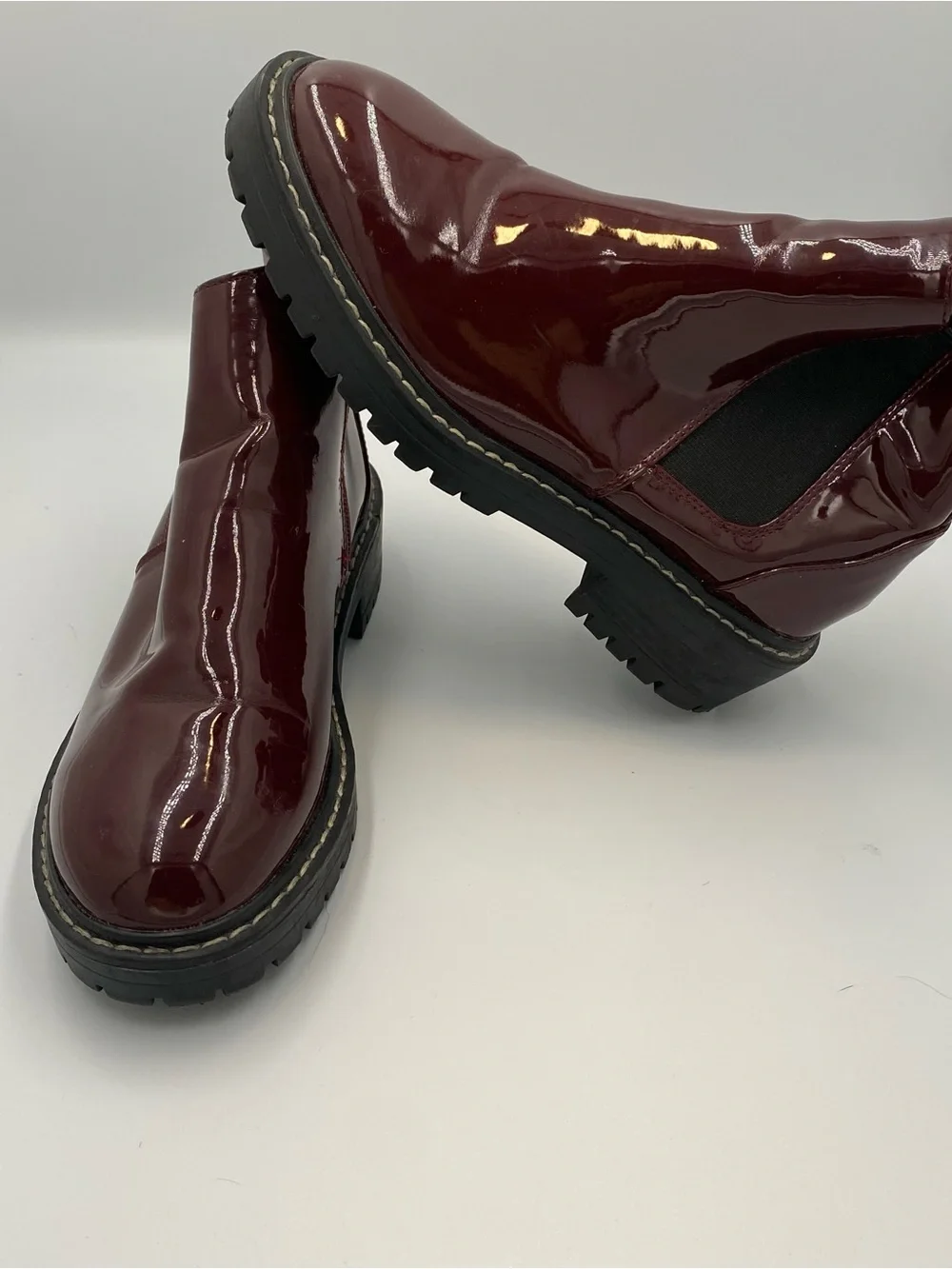 Forever 21 Burgundy Patent Platform Ankle Boots